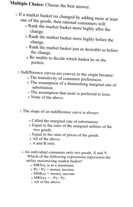 Solved Choose the best answer. If a market basket is | Chegg.com