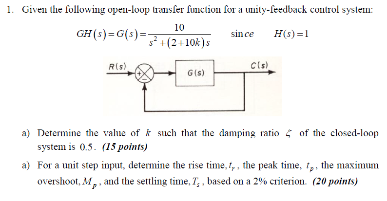 Solved 1. Given the following open-loop transfer function | Chegg.com