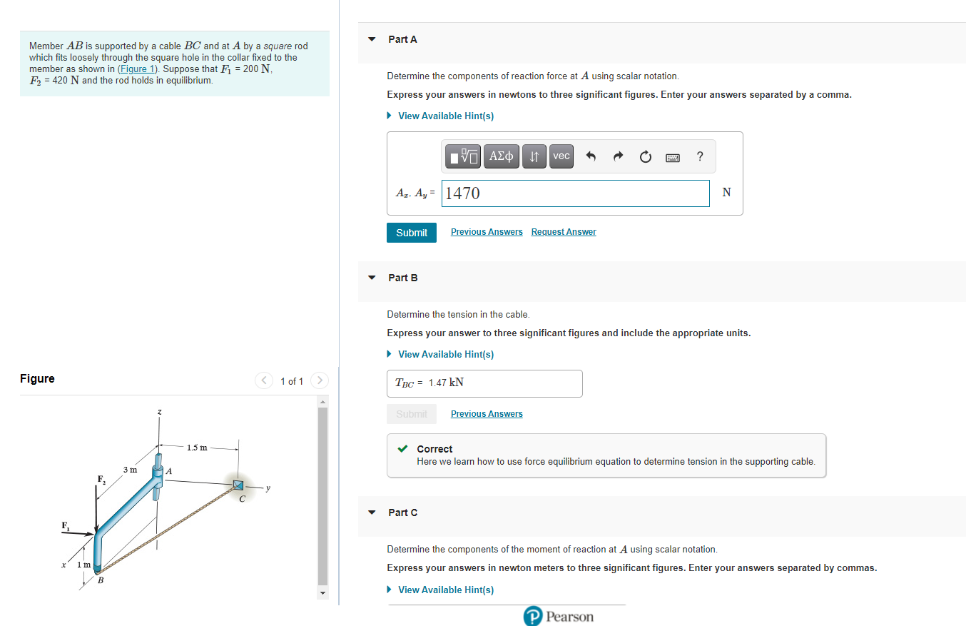 Solved Part A Member AB Is Supported By A Cable BC And At A | Chegg.com