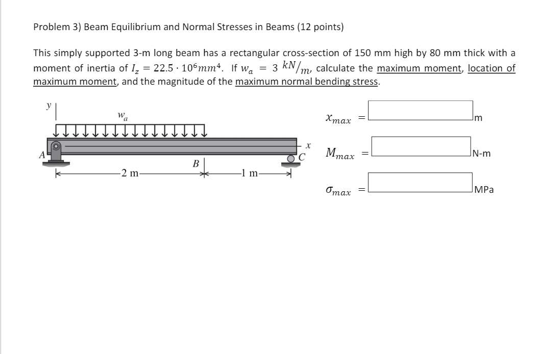 Solved Problem 3) Beam Equilibrium and Normal Stresses in | Chegg.com