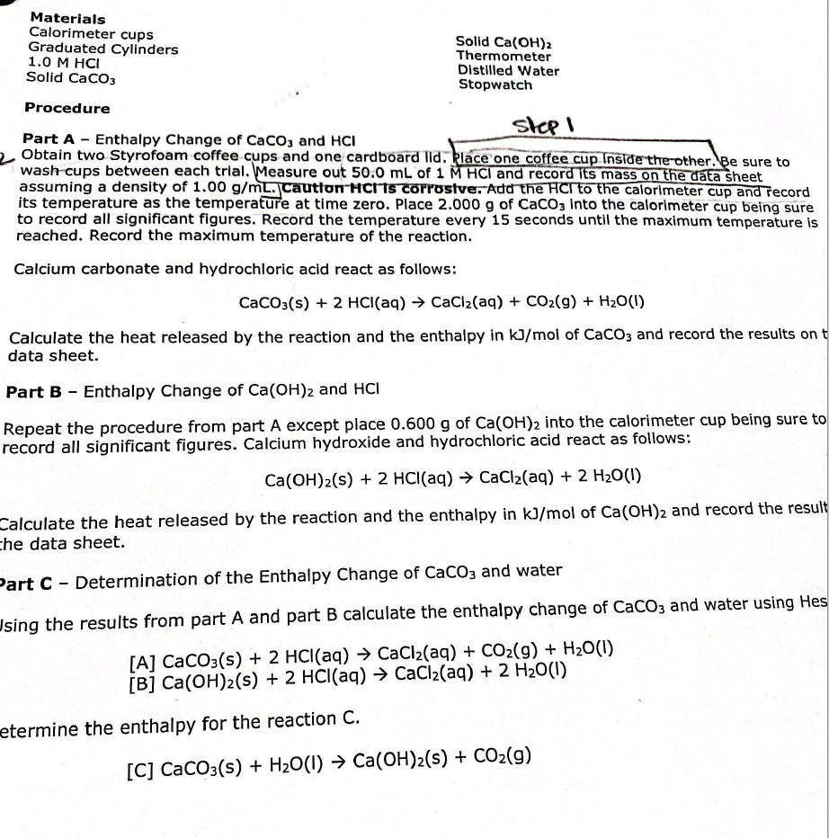 Solved Lab 14: Hess' Law Purpose: Determine the enthalpy | Chegg.com