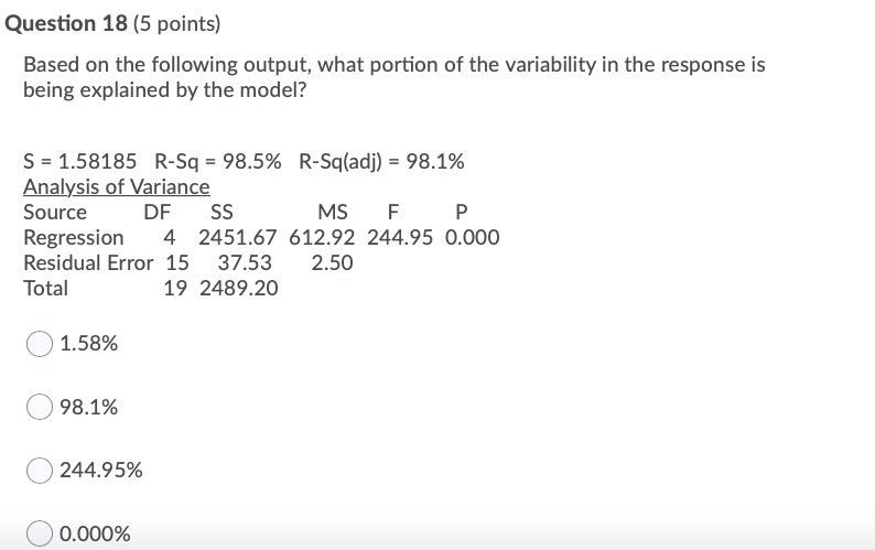 Solved Question 18 (5 points) Based on the following output, | Chegg.com