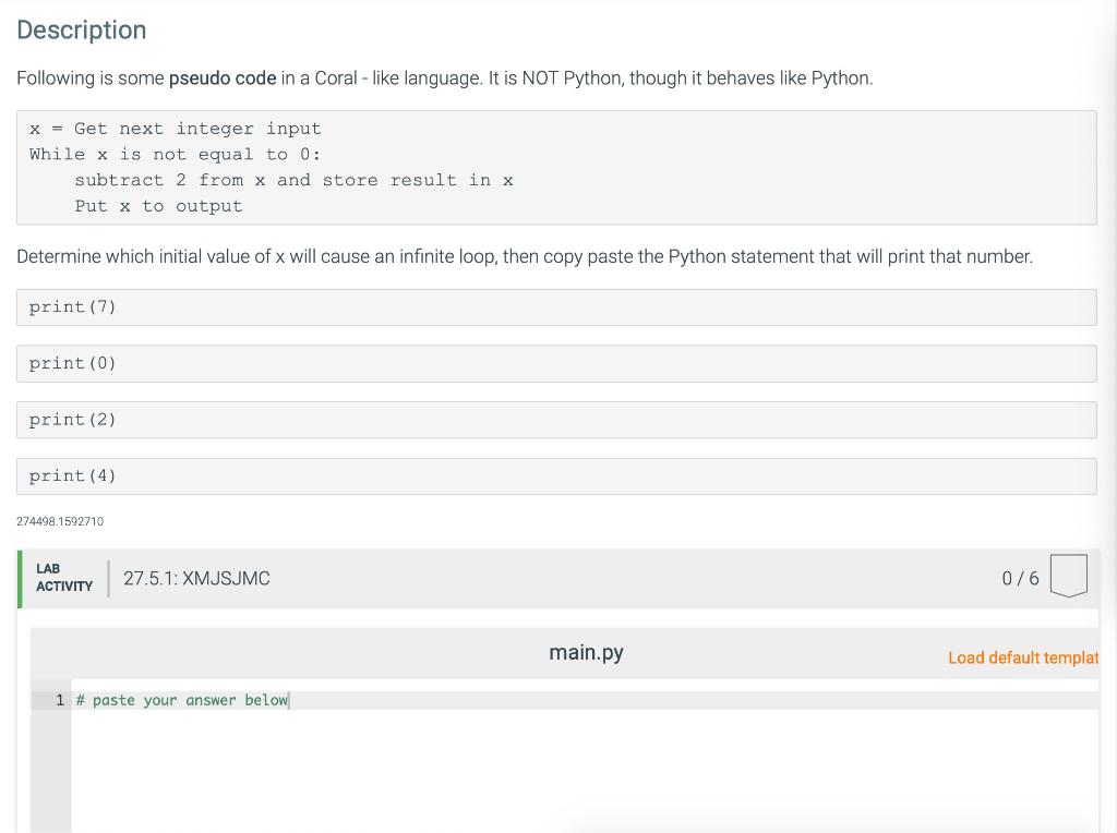 Solved Description Following is some pseudo code in a Coral | Chegg.com