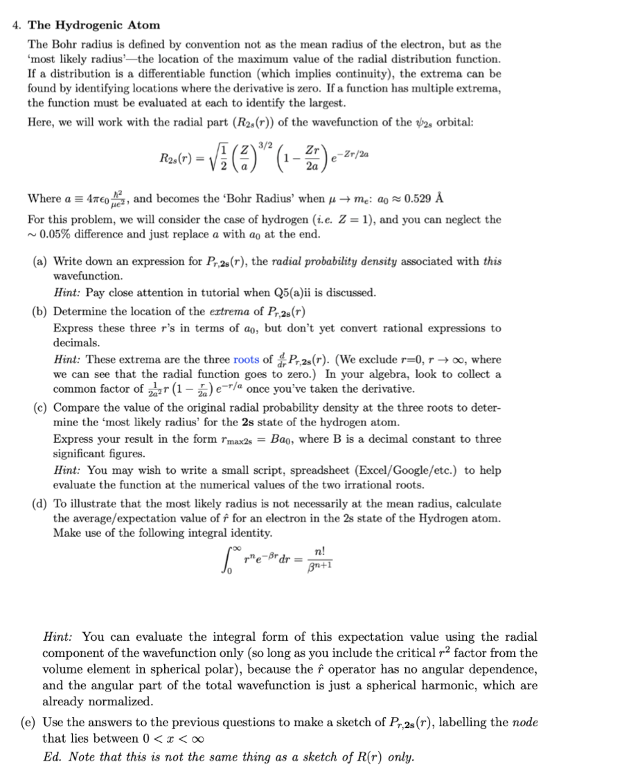 4. The Hydrogenic Atom The Bohr Radius Is Defined By 