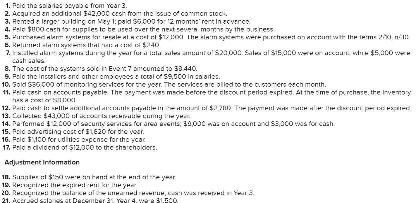 1. Paid the salaries payable from Year 3. 2. Acquired