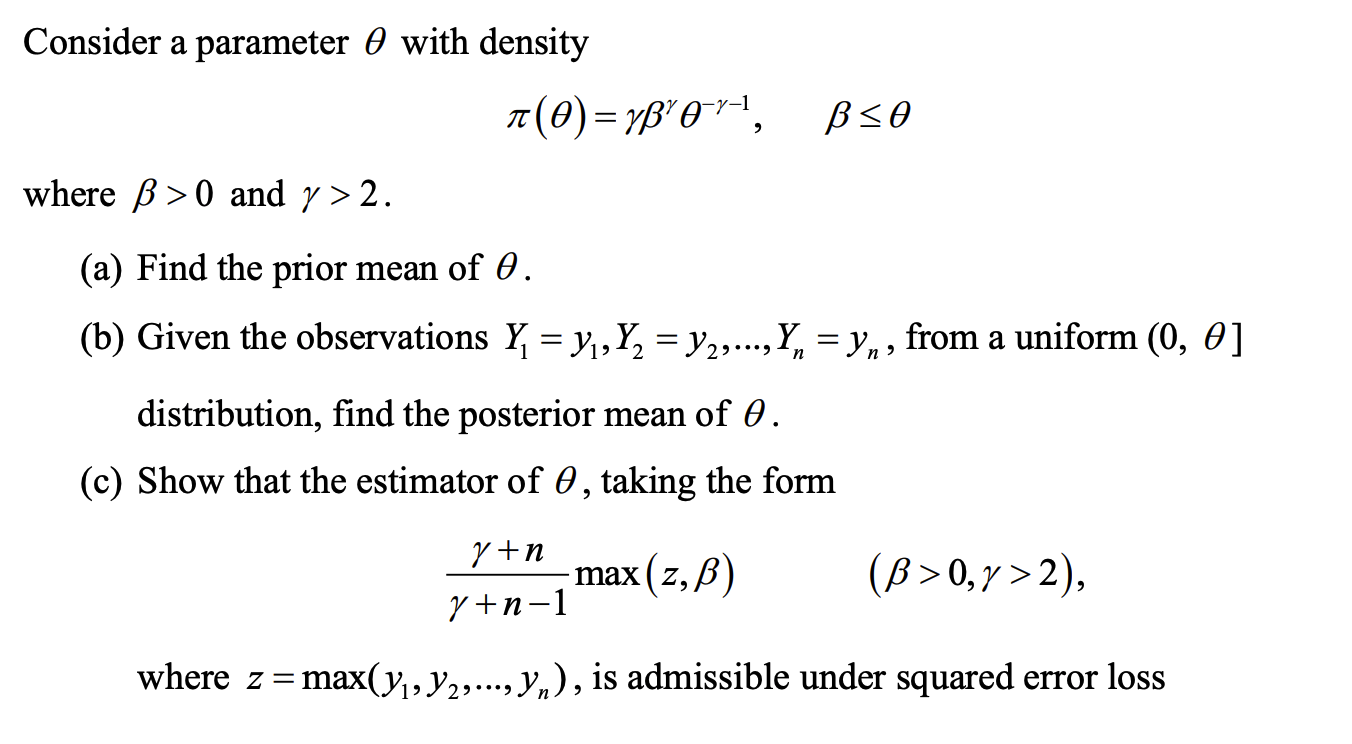 Consider A Parameter 0 With Density T 0 Yb 0 1 1 Chegg Com