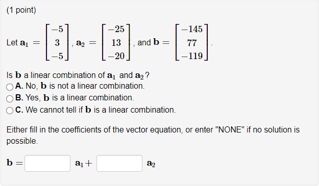 Solved Let a1=⎡⎣⎢−53−5⎤⎦⎥a1=[−53−5], | Chegg.com