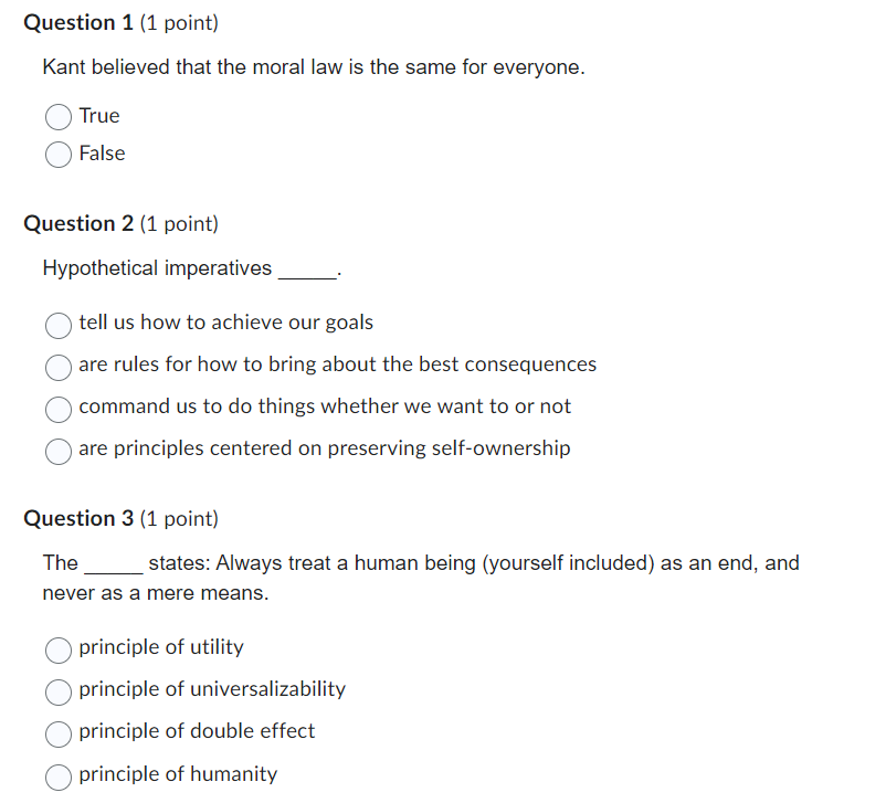 Solved Kant believed that the moral law is the same for | Chegg.com