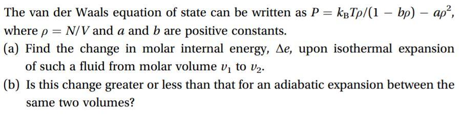 Solved where p The van der Waals equation of state can be | Chegg.com