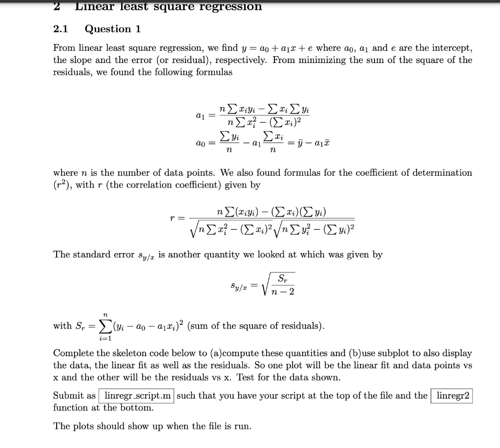 Solved From linear least square regression, we find | Chegg.com