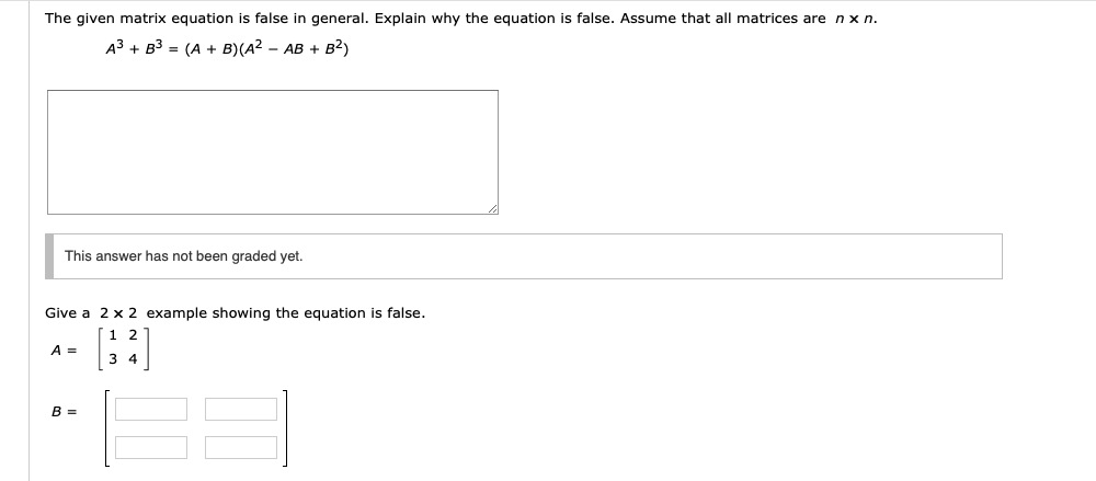 False Equation Example Solved The given matrix equation is false in general. | Chegg.com