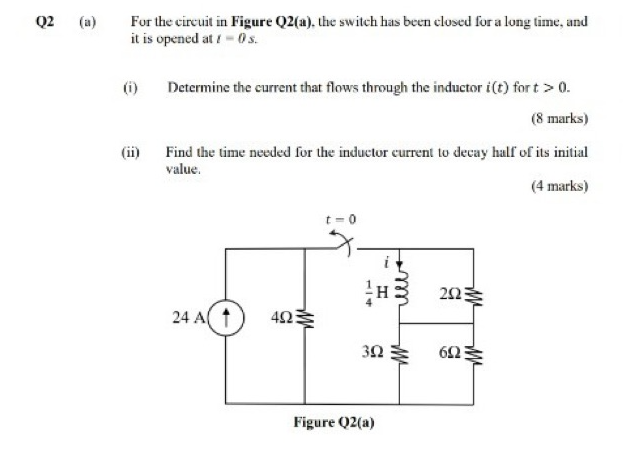 Solved Q2 (a) For the circuit in Figure Q2(a), the switch | Chegg.com