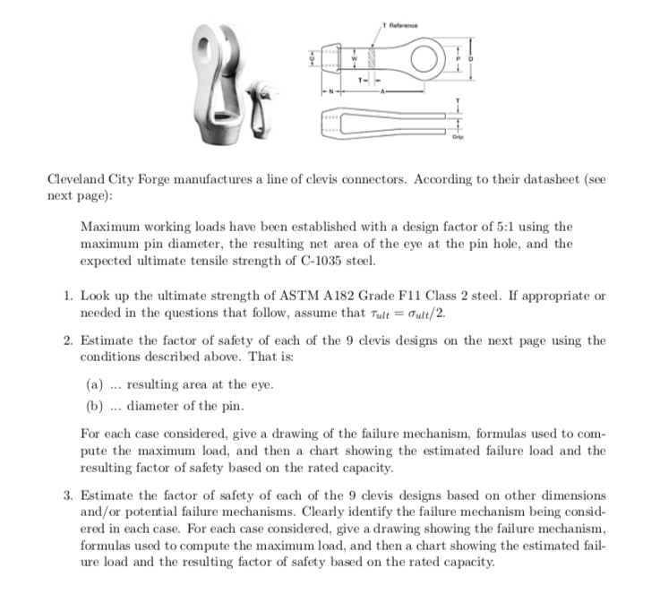 CLEVISES Table I: Standard Clevis Dimensions (Inches) | Chegg.com