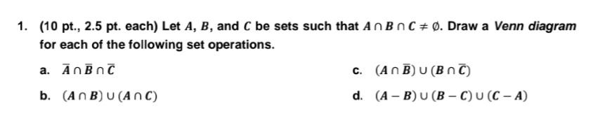 Solved 1. (10 Pt., 2.5 Pt. Each) Let A, B, And C Be Sets | Chegg.com