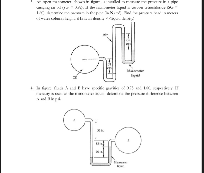 Solved 3. An open manometer, shown in figure, is installed