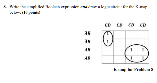 Solved 8. Write the simplified Boolean expression and draw a | Chegg.com
