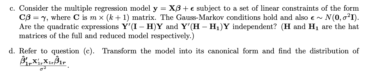 Solved c. Consider the multiple regression model y = | Chegg.com