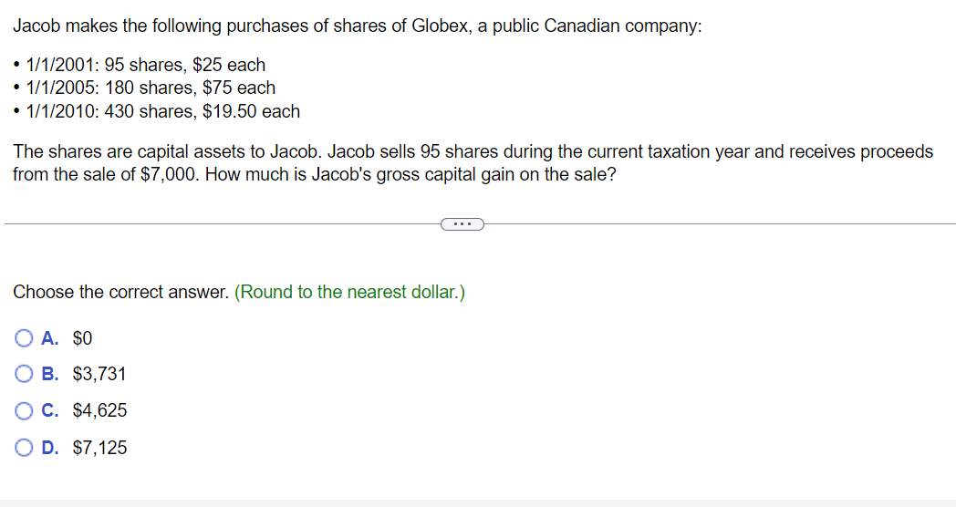 Solved Jacob makes the following purchases of shares of | Chegg.com