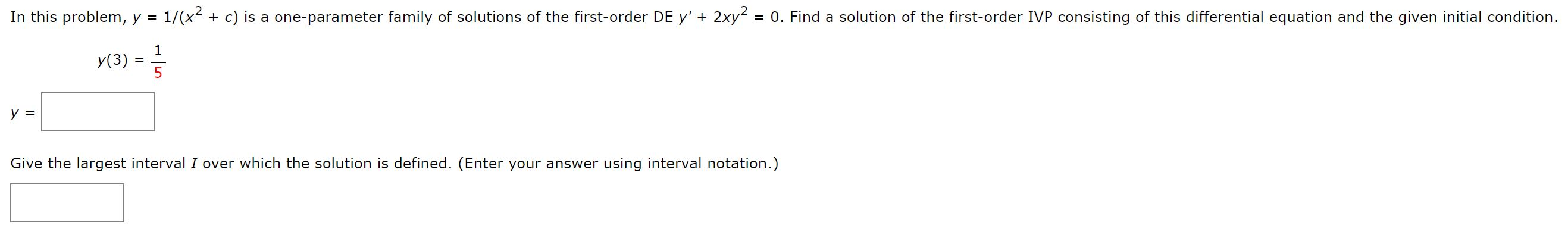 Solved In This Problem, Y = 1 (x2 + C) Is A One-parameter 