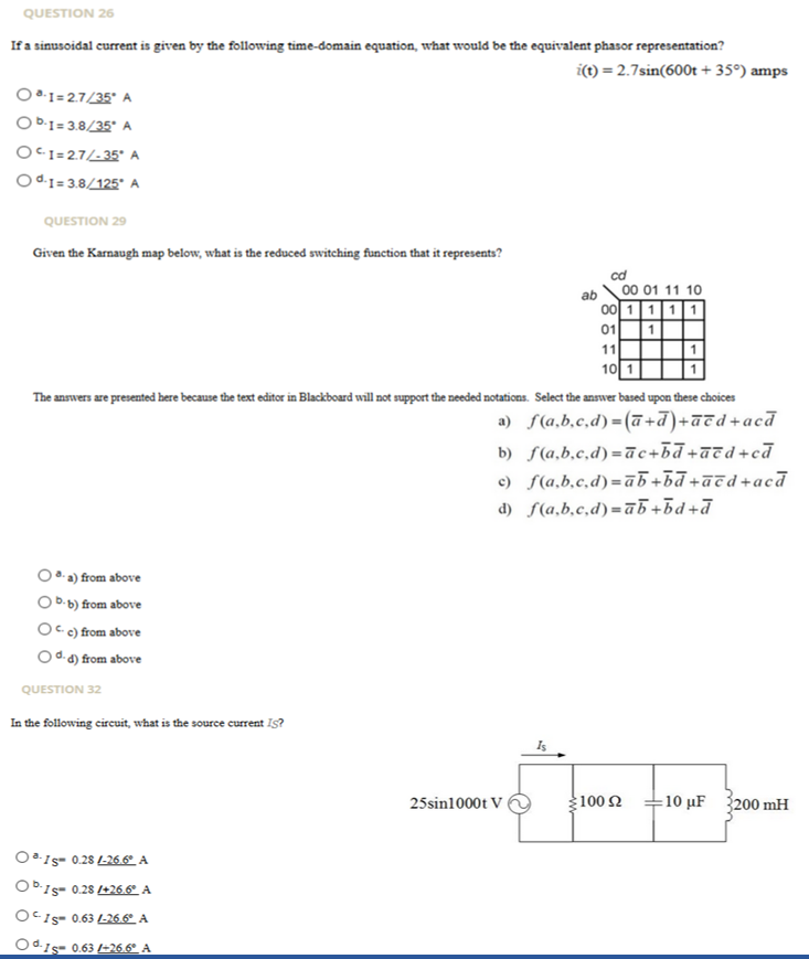 Solved QUESTION 26 If a sinusoidal current is given by the | Chegg.com