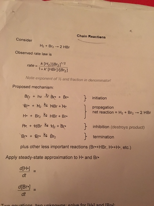 Solved Chain Reactions Consider H2 + Br2 → 2 HBr Observed