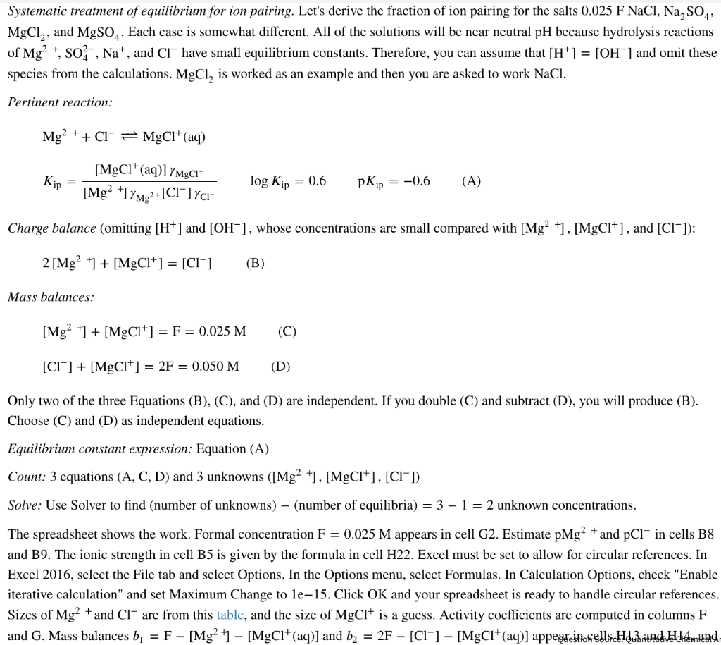 Solved Systematic treatment of equilibrium for ion pairing. | Chegg.com