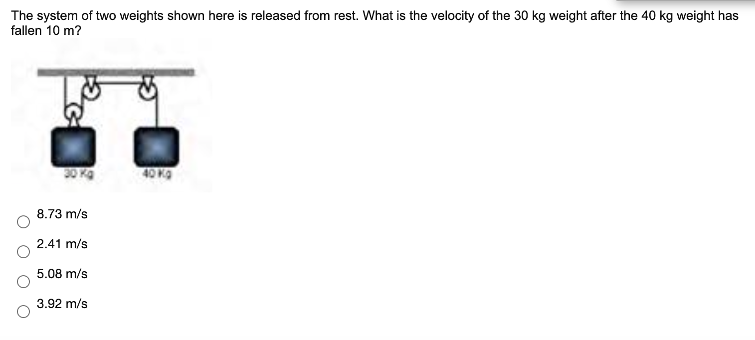 Solved The system of two weights shown here is released from