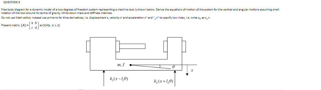 Solved QUESTION 9 Free body diagram for a dynamic model of a | Chegg.com