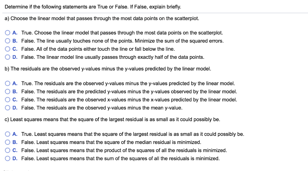 Solved Determine if the following statements are True or