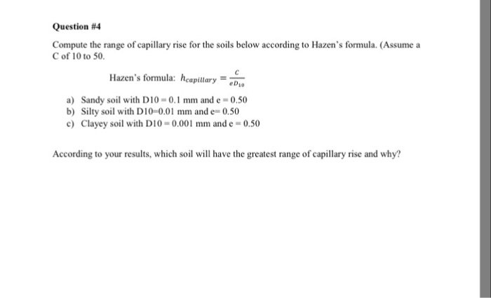 Solved Question #4 Compute the range of capillary rise for | Chegg.com