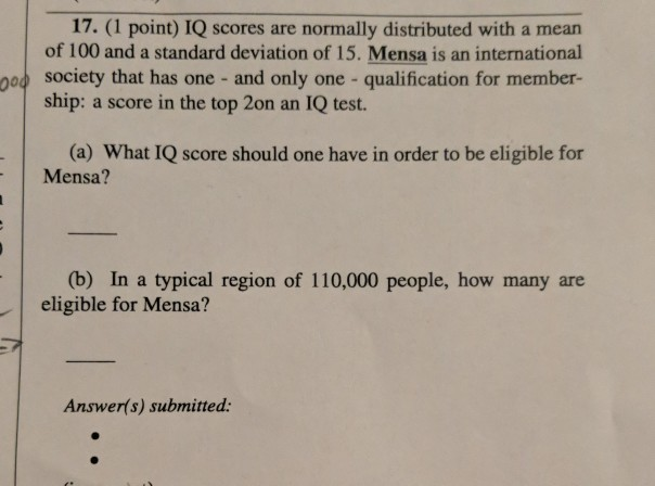 Solved IQ Scores Are Normally Distributed With A Mean Of 100 | Chegg.com