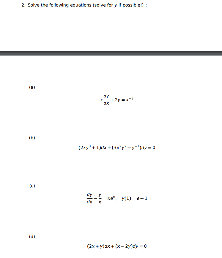 Solved 2. Solve the following equations (solve for y if | Chegg.com