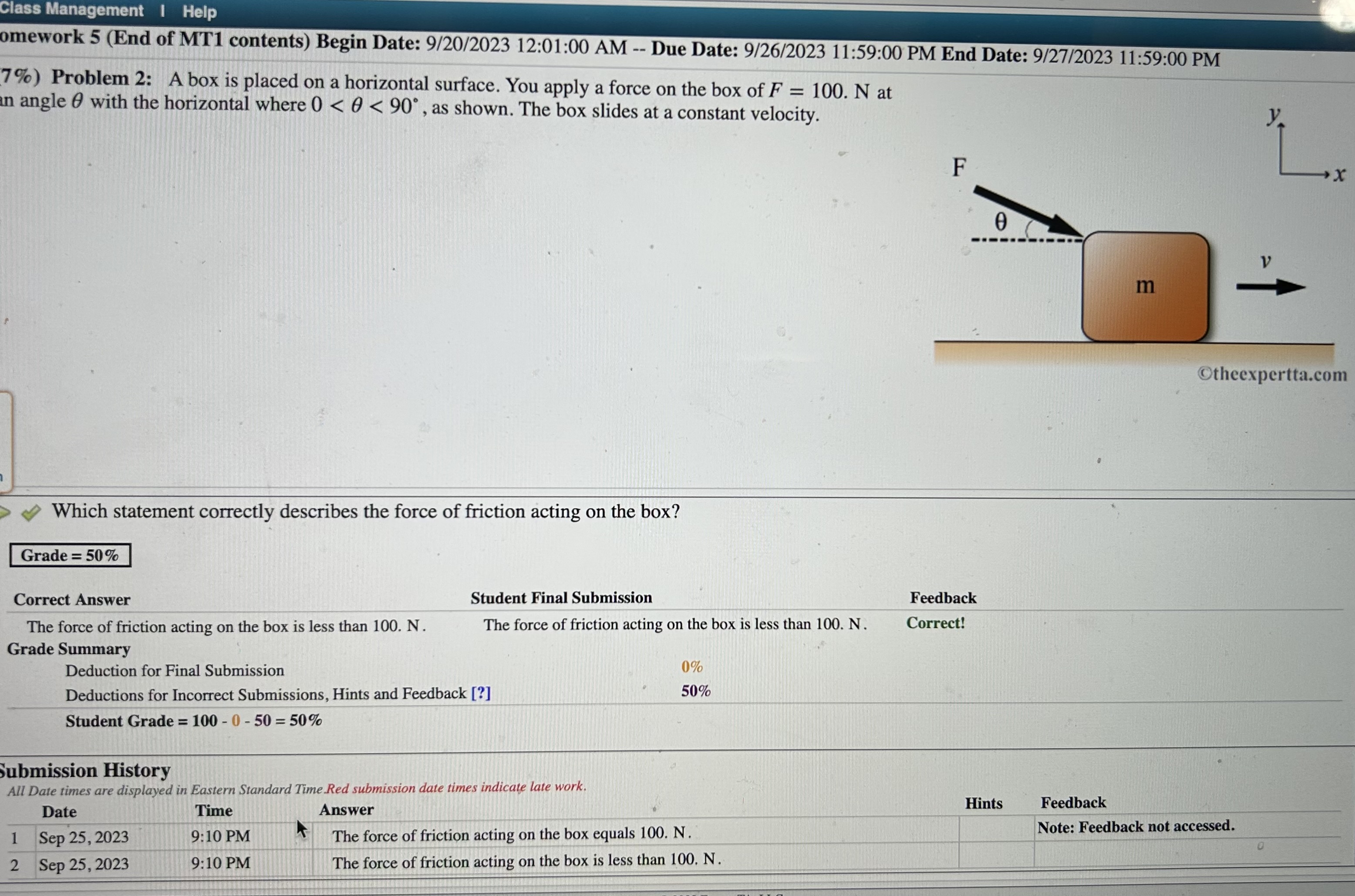 Solved The correct answer is the force of friction acting on