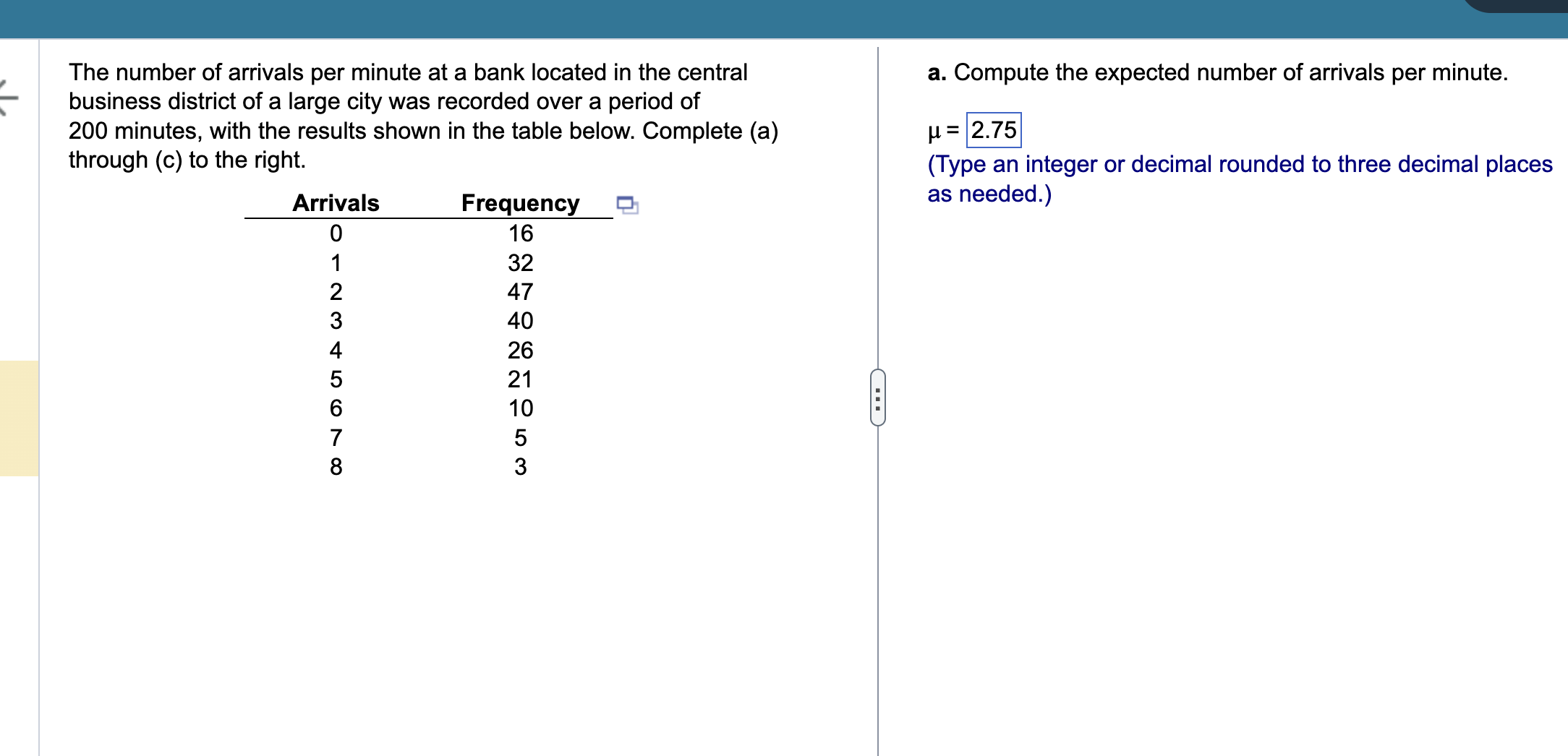 solved-the-number-of-arrivals-per-minute-at-a-bank-located-chegg