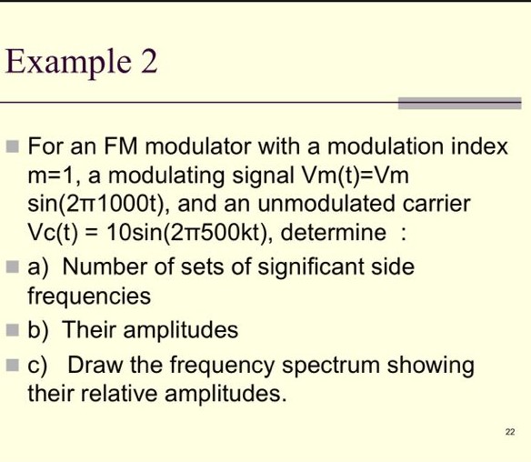 Solved For an FM modulator with a modulation index m=1, a | Chegg.com