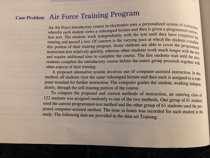 Solved Case Problem Air Force Training Program An Air Force
