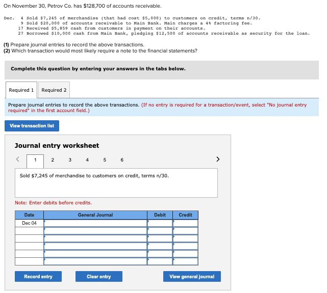 Solved On November 30 Petrov Co Has 128 700 Of Accounts Chegg Com