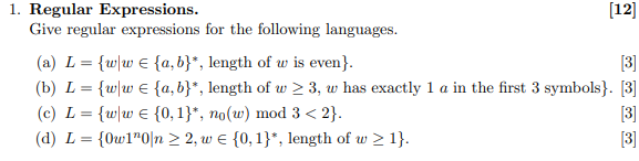 Solved 1. Regular Expressions. Give regular expressions for | Chegg.com