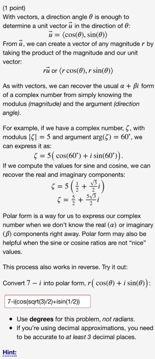 Solved 1 Point With Vectors A Direction Angle Is Enoug Chegg Com