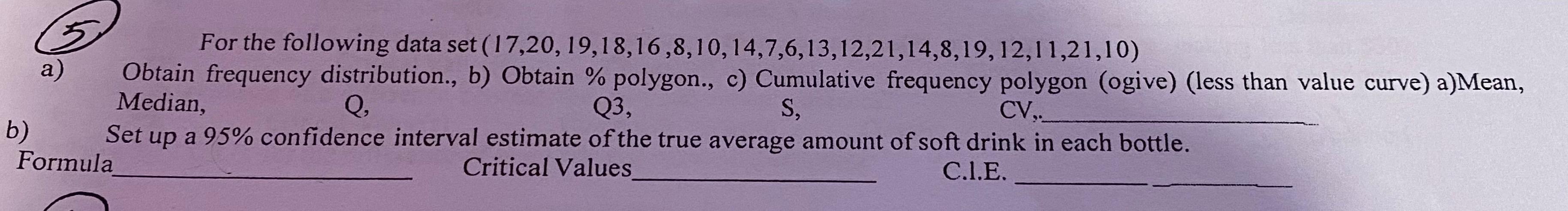 Solved For the following data set | Chegg.com