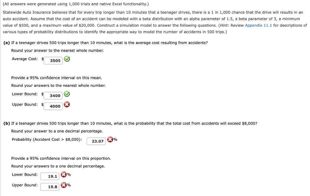 Solved (All answers were generated using 1,000 trials and | Chegg.com