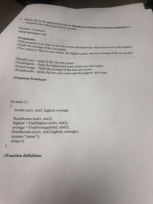 Solved 4. Please fill in th complete the following code (22 | Chegg.com