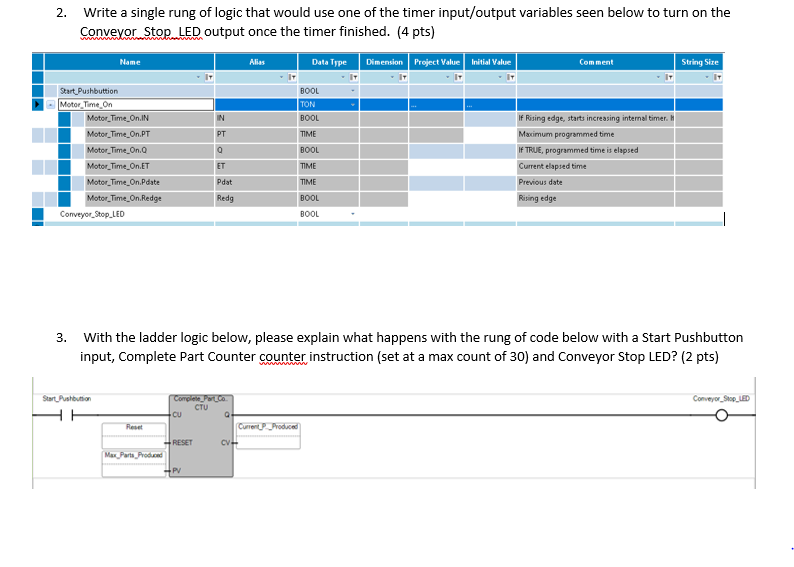 2. Write a single rung of logic that would use one of | Chegg.com