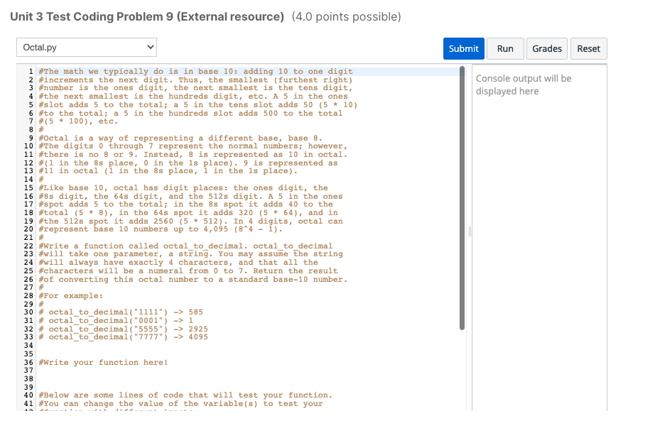 Solved Unit 3 Test Coding Problem 6 (External resource) (6.0 | Chegg.com