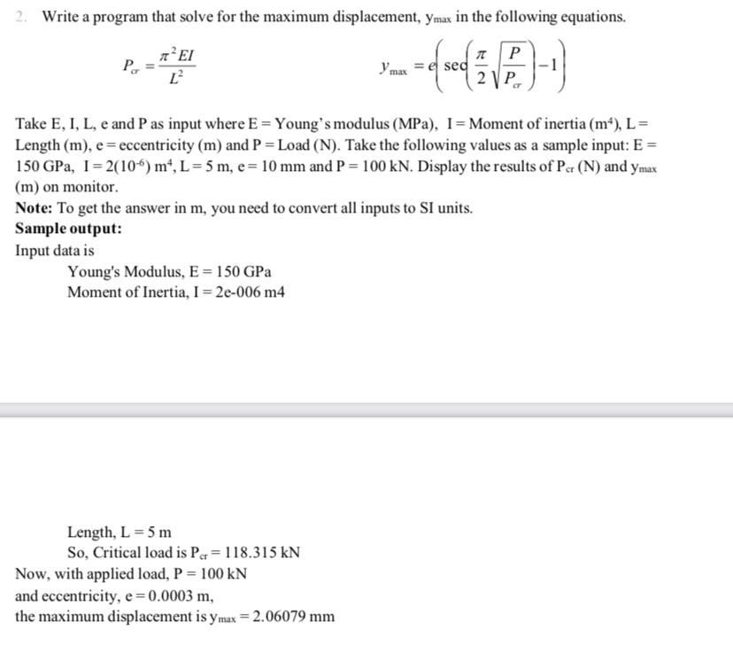 Solved 2. Write a program that solve for the maximum | Chegg.com
