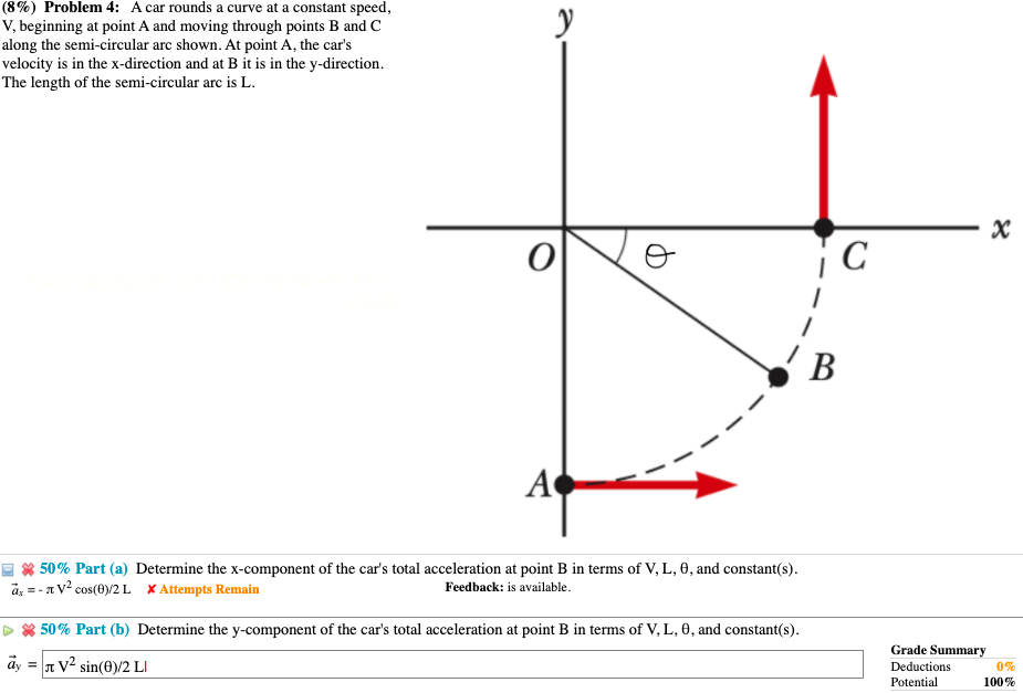Solved у (8%) Problem 4: A car rounds a curve at a constant | Chegg.com