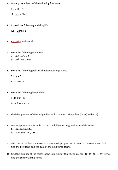 Solved 1. Make y the subject of the following formulae: | Chegg.com