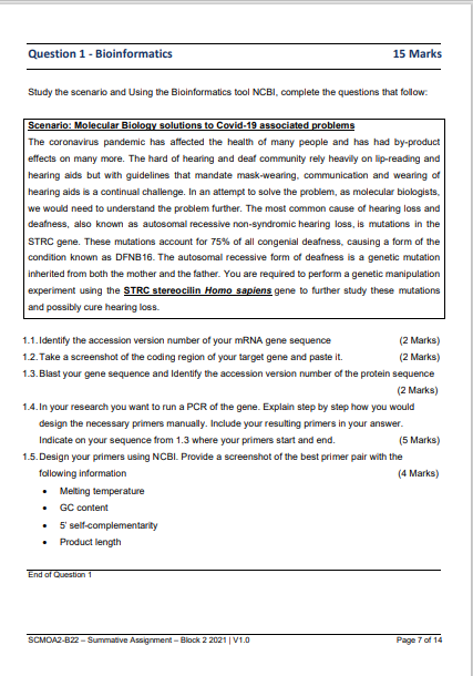 Solved Question 1 - Bioinformatics 15 Marks Study the | Chegg.com