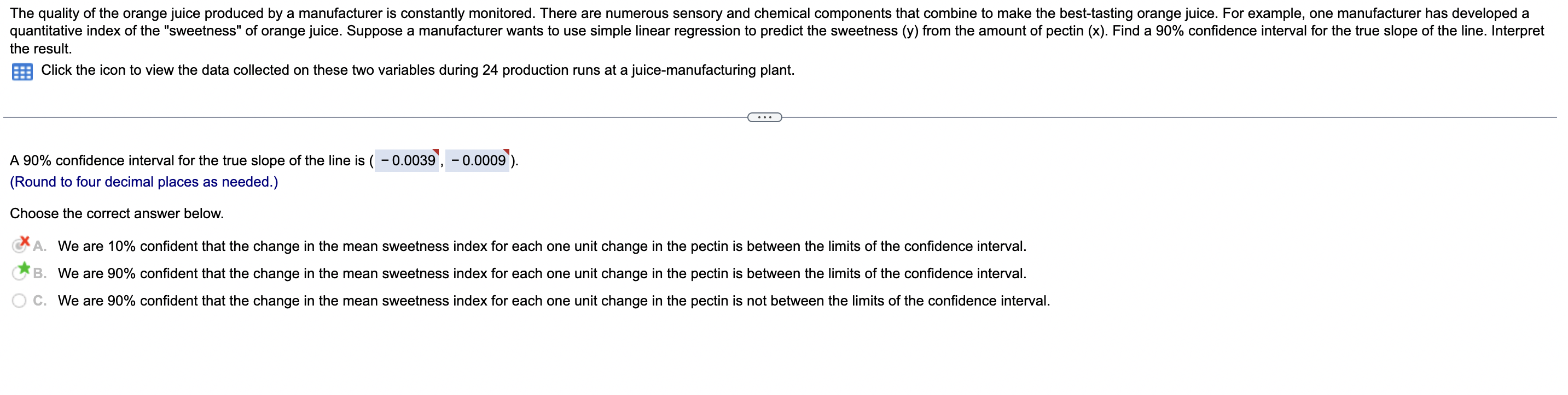 Solved The quality of the orange juice produced by a | Chegg.com