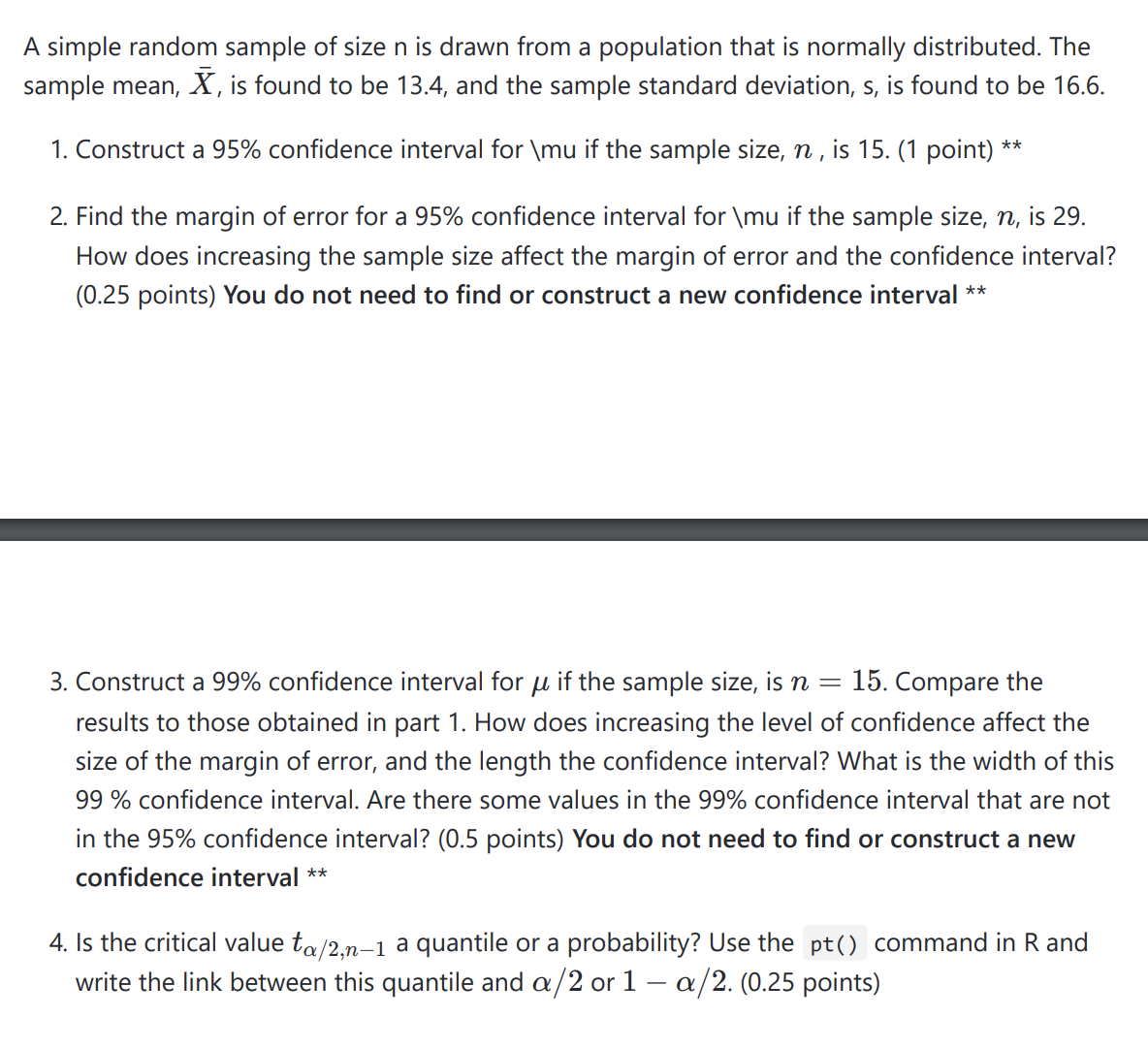 Solved A simple random sample of size n is drawn from a | Chegg.com